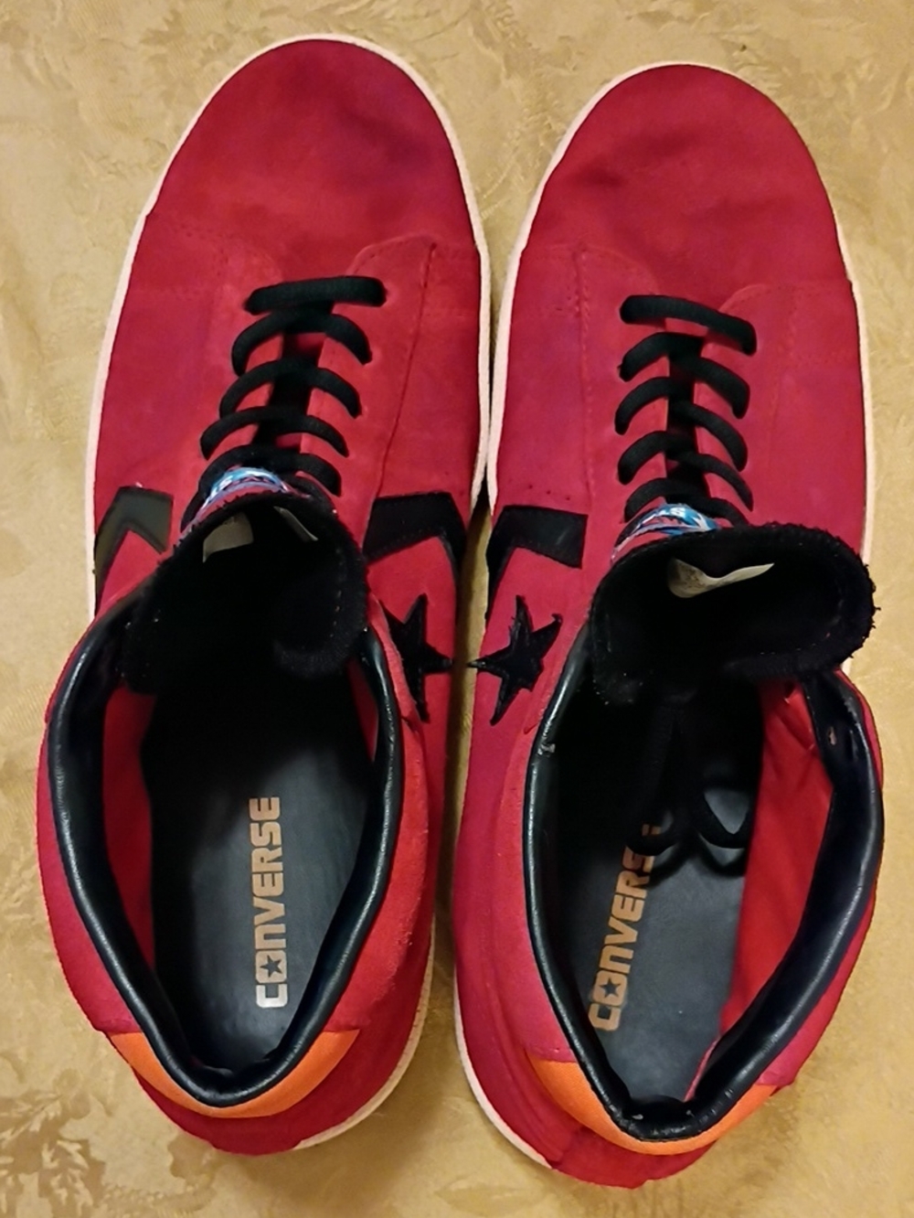 Converse High Top Sneakers in Red & Black Leather Suede Men's 10.0 Women's 11.5 - Picture 6 of 12